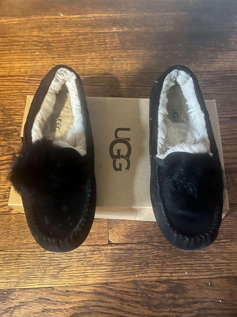 UGG Women's Black Pom Pom Tasman Slippers